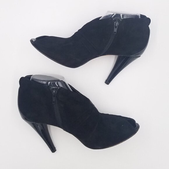 Vaneli Suede Patent Leather Bootie Peep Toe Buckle - Picture 4 of 11